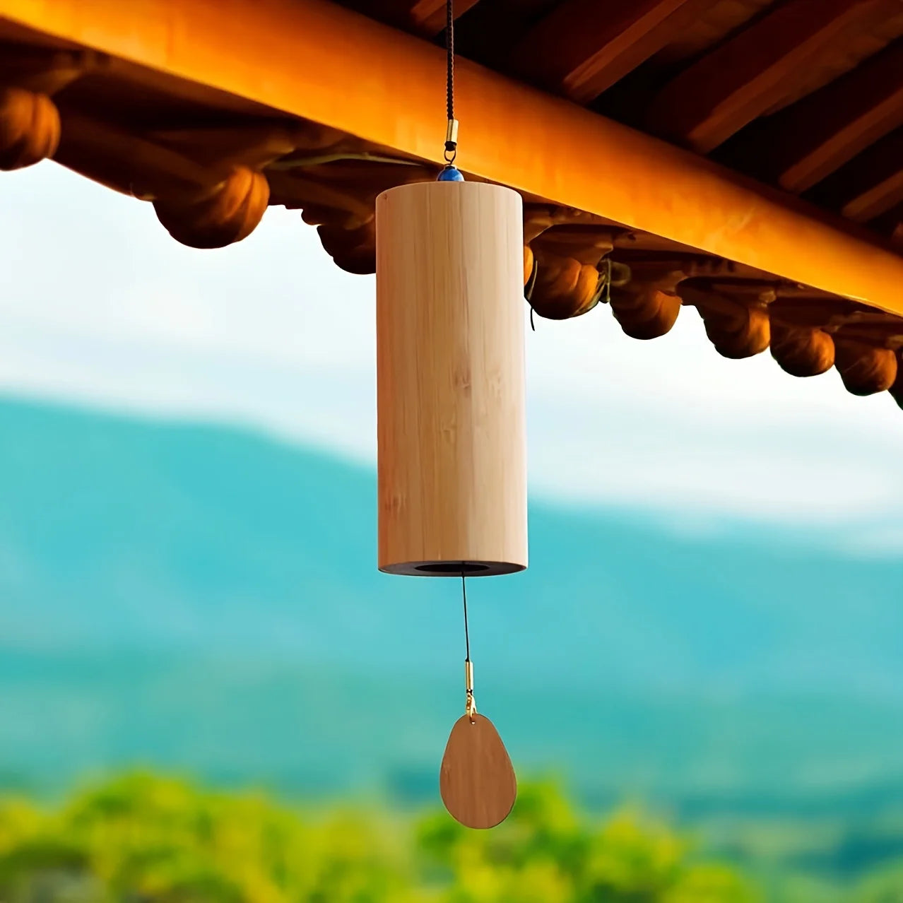 A bamboo wind chime—ideal for traditional Chinese style, suitable for retro/Summer Birthday/Hotel/Home/Bedroom/Wedding/Outdoor D