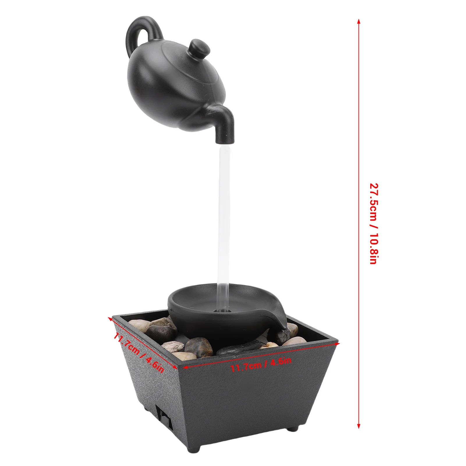 Floating Teapot Water Fountain Ornament Indoor Tabletop Waterfall Decoration with LED Light Stones Home Office Table Decor