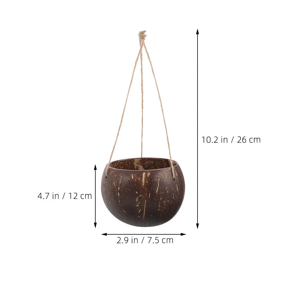 Hanging Coconut Shell Planter Indoor Plants Balcony Flower Pot Home Decor Multifunctional Versatile Sturdy Rope Design
