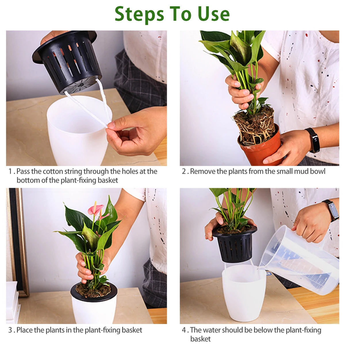 6Pcs Self Watering Pots With Cotton Rope for Indoor Plants 4.7 Inch Self Watering Flower Pot Decorative Garden PP Planter