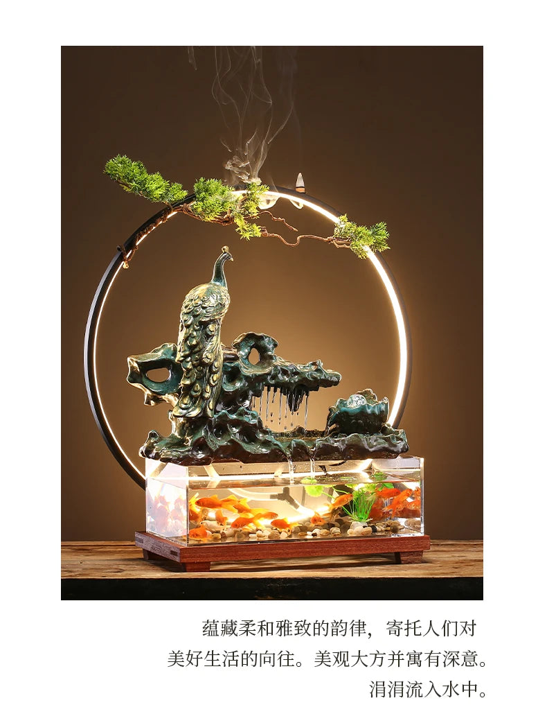 Chinese-style flowing water ornaments landscape fish tank living room small fountain waterfall creative home decoration
