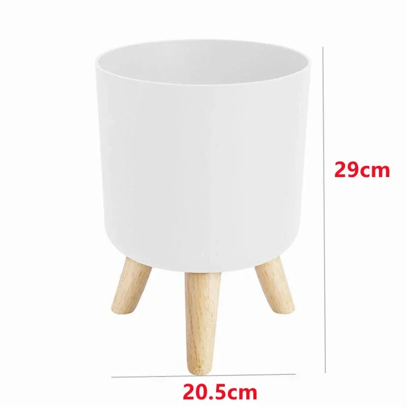 Flower Pot With Wood Holder Plant Stand Display Rack Planter For Indoor Desktop Living Room Decoration Floor-standing Flower Pot