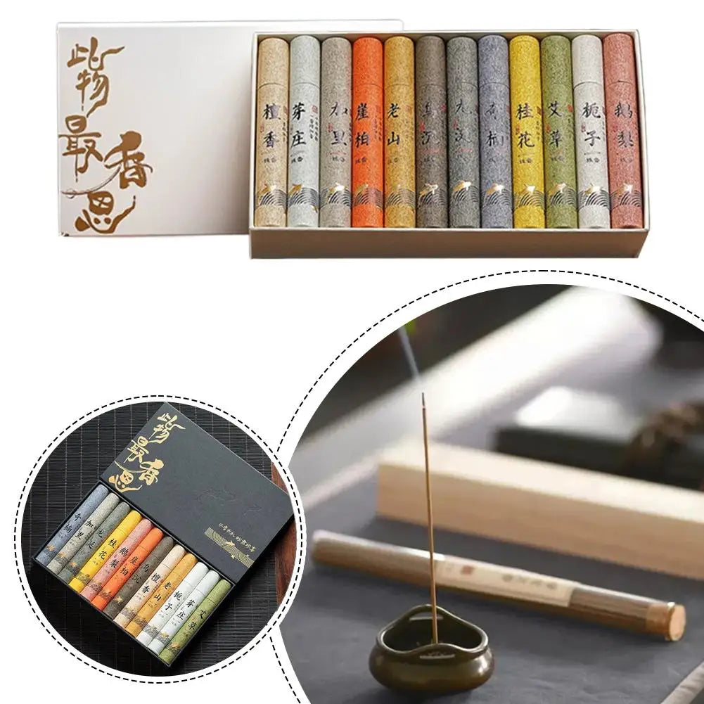 Chinese 12 kinds of scented Incense Stick Gift Box Set natural linear Aromatherapy For Home Indoor Yoga Zen Meditation Soothing