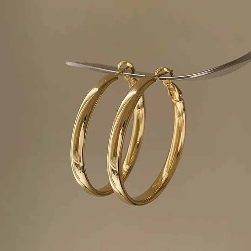 Elegant Retro Thick Round Circle Earrings for Women Simple Metal  Big Hoop Earrings Wedding Engagement Aesthetic Jewelry