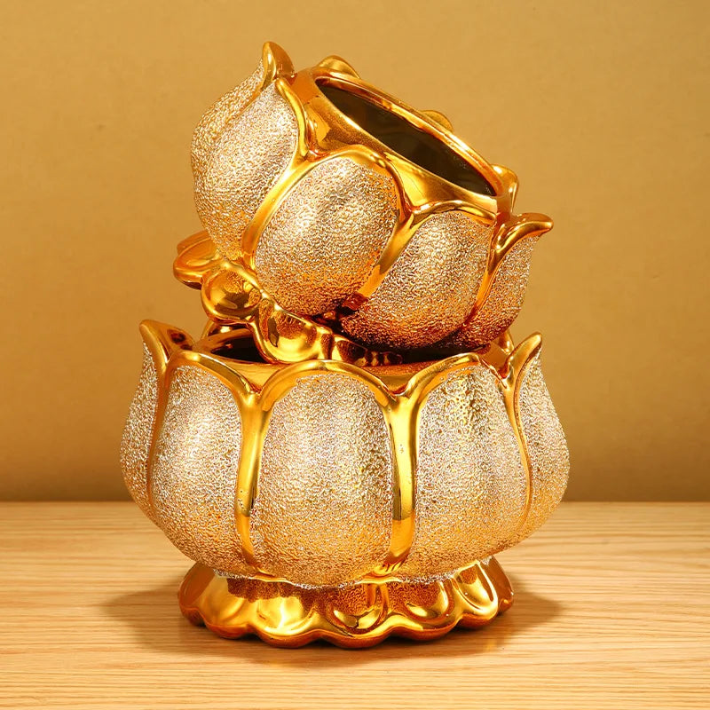 Buddhism Incense Burner Golden Ceramic Incense Sticks Holder Religious Items Lotus Decoration 4" 5" 6" 7" 8"