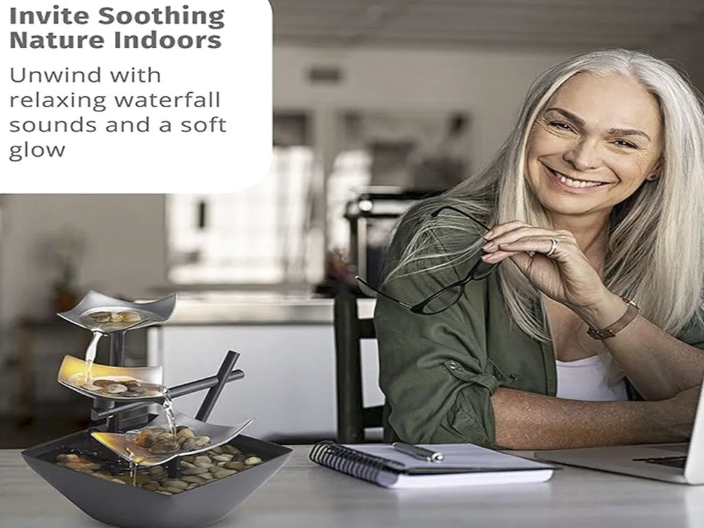 Home decoration Tabletop Water Fountain（plug-EU）Basin  River Rocks Relaxation Office Living Room Bedroom Décor 8.46 inch Tall