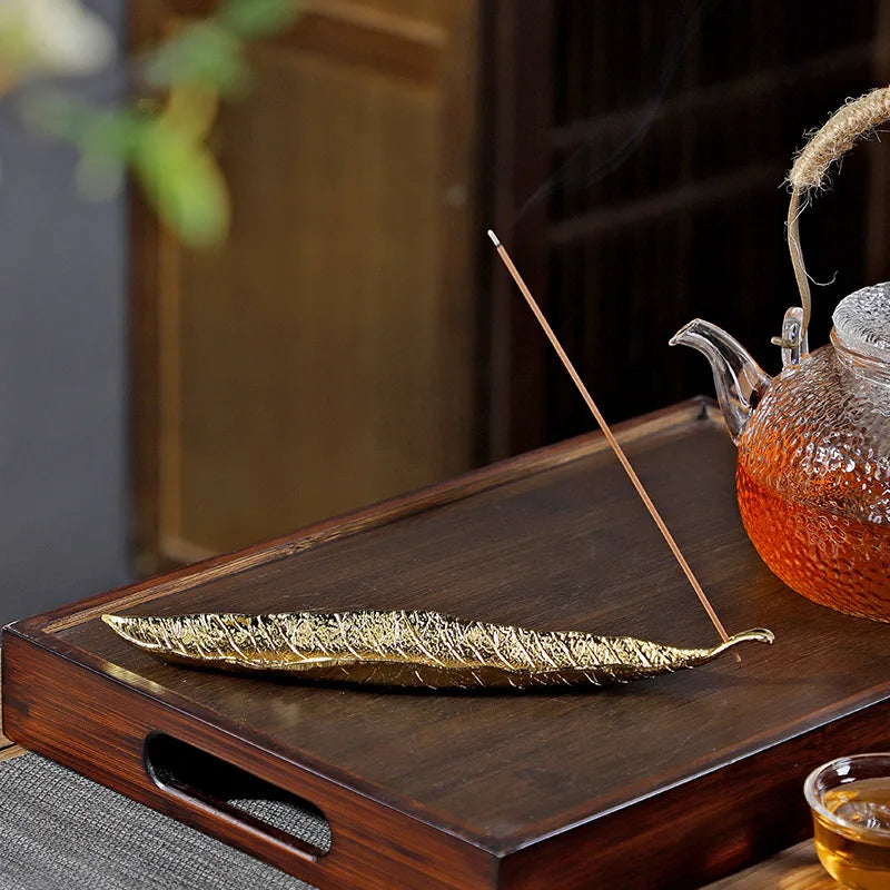 Golden Leaf Flower Pear Wood Lotus Flower Stick Incense Burner Creative Crafts Decoration Incense Holder Office Tea Ceremony