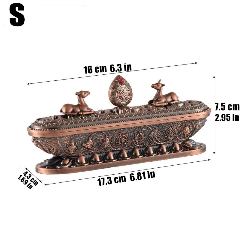 Sanskrit Incense Stick Burner Alloy Buddhist Tibetan Indoor Golden Meditation Engraving Temples Smoke Supply Furnace Ornaments