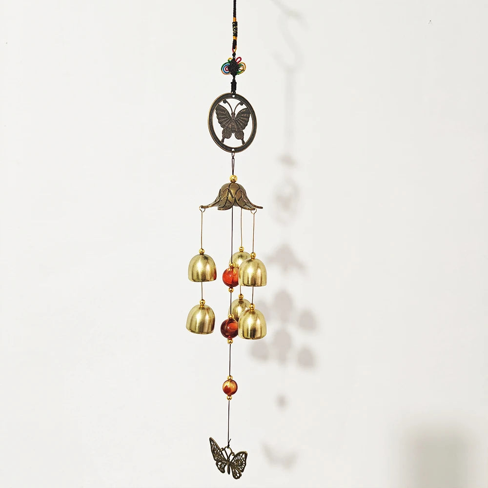 6 Bells Wind Chime with Butterfly Charms Home Garden Decor Chimes Handmade Feng Shui Hanging Wind Chimes Lucky Gifts for Friends
