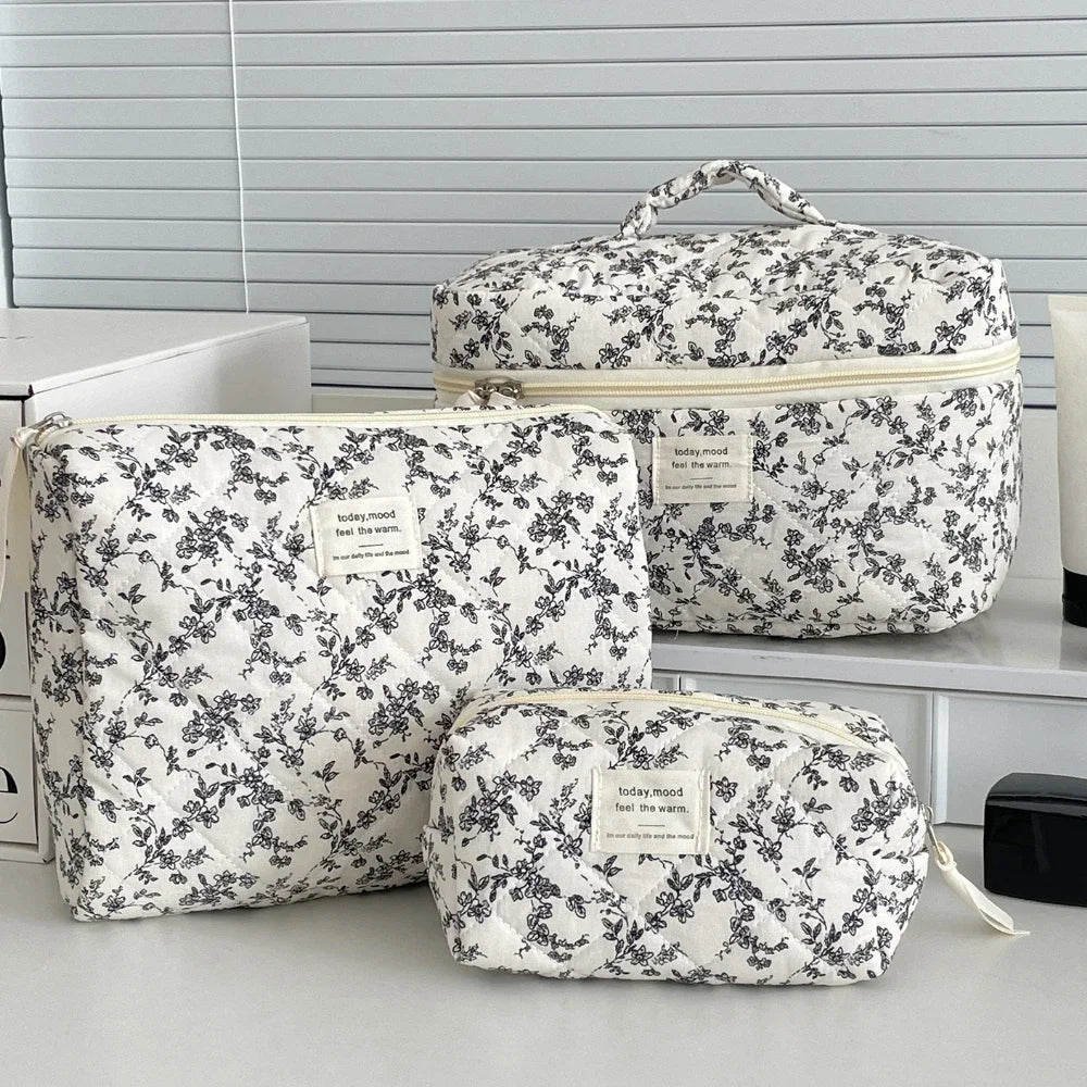 Fashion Ins Black Flower Women Quilting Bags Handbag Travel Organizer Cosmetic Makeup Storage Pouch Portable Zipper Tote Bag