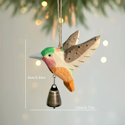 1pc Hand-Carved Solid Wood Hummingbird Wind Chime Pendant -Wood Grain Flying Bird Sculpture with Soothing Sound Rustic Farmhouse