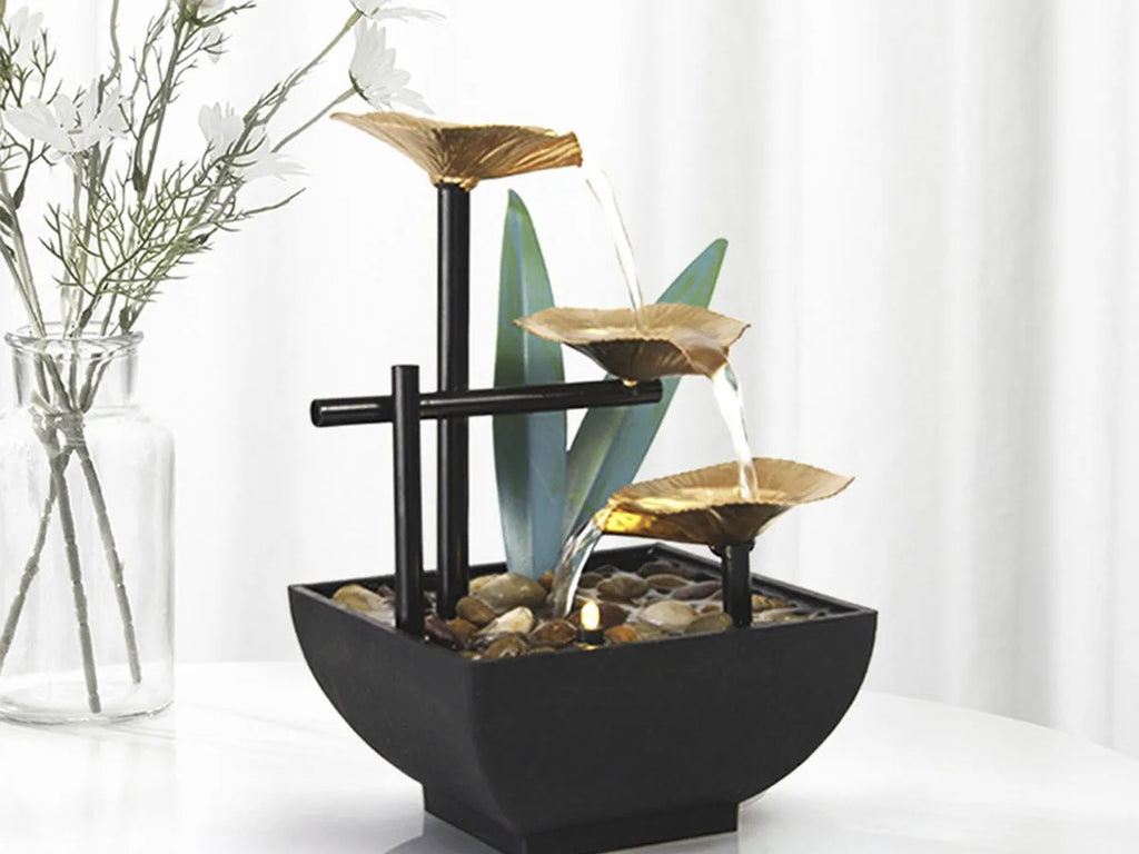 Home decoration Tabletop Water Fountain（plug-EU）Basin  River Rocks Relaxation Office Living Room Bedroom Décor 8.46 inch Tall