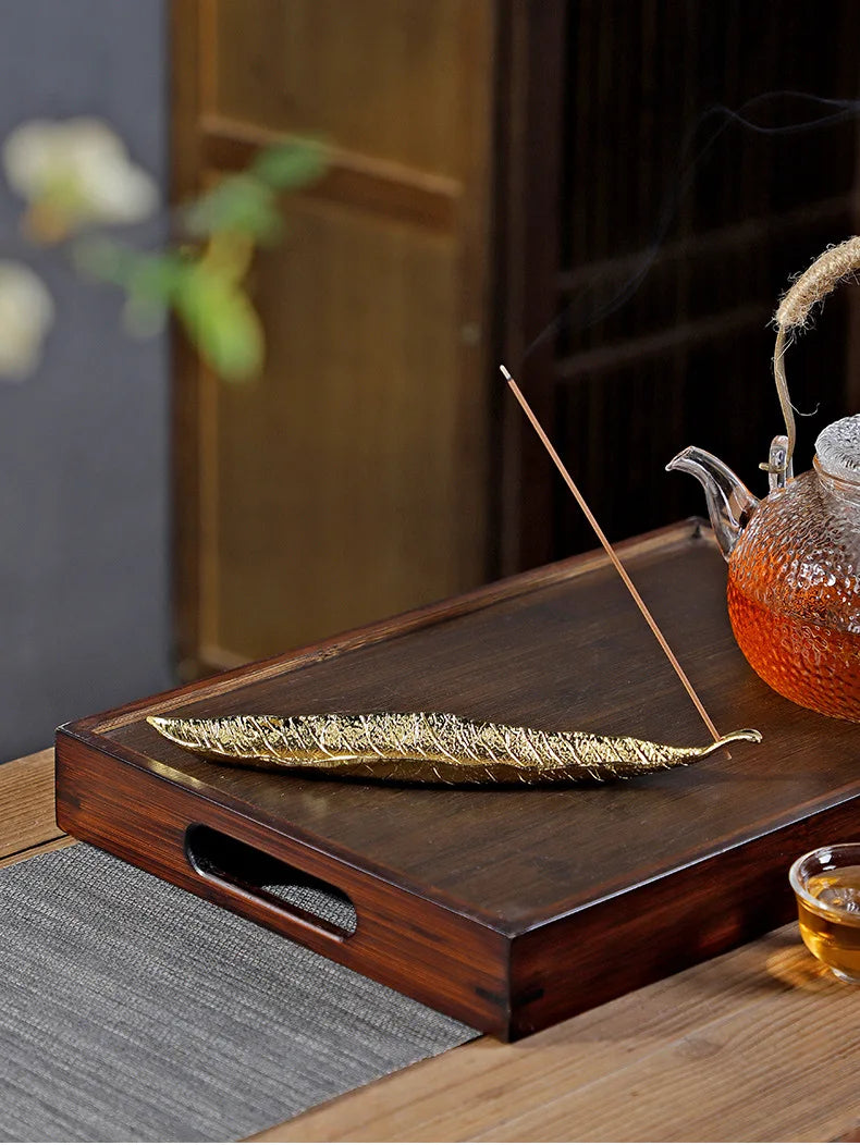 Golden Leaf Flower Pear Wood Lotus Flower Stick Incense Burner Creative Crafts Decoration Incense Holder Office Tea Ceremony