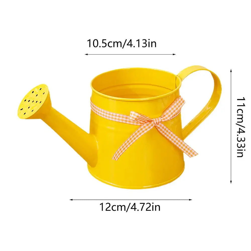 Indoor Watering Can 1L Metal Pot with Sprinkler Head and Gingham Ribbon Modern Plant Watering Cans for Home Office Balcony