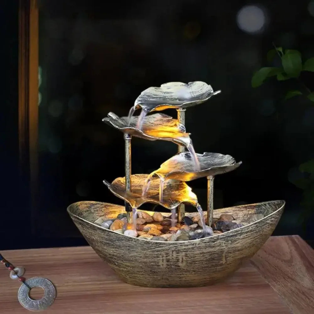 Tabletop Fountain Waterfall Fountain for Indoor Decor Water Over Sailing Lotus Leaf Electric Pump Soothing Calming and Relaxing