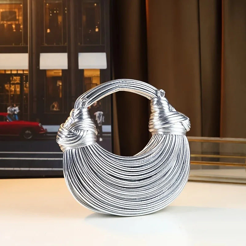 Handbags for Women 2026 New Gold Luxury Designer Brand Handwoven Noodle Bags Rope Knotted Pulled Hobo Silver Evening Clutch Chic