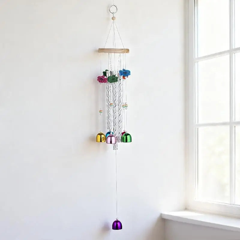 ● Colorful Metal Wind Chimes Wooden Top Hanging Decor With Flower Beads Wind Chime For Garden Patio Terrace Decor Wind Chimes