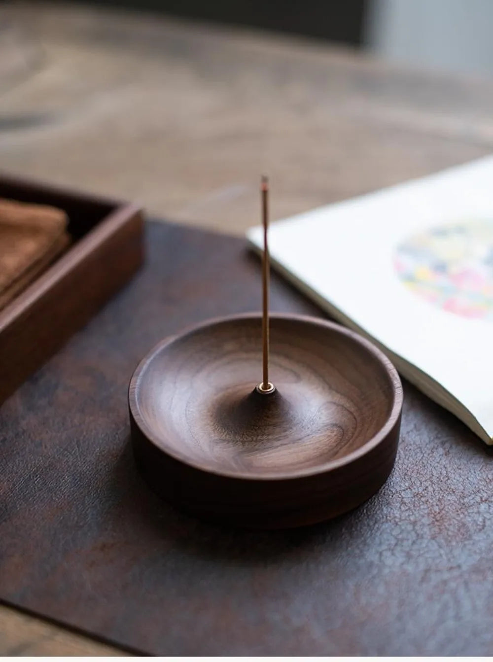 Solid Wood Incense Burner Handmade Tea Ceremony Round Incense Stick Indoor Incense Tray Multi Hole Home Ornament Decor Holder