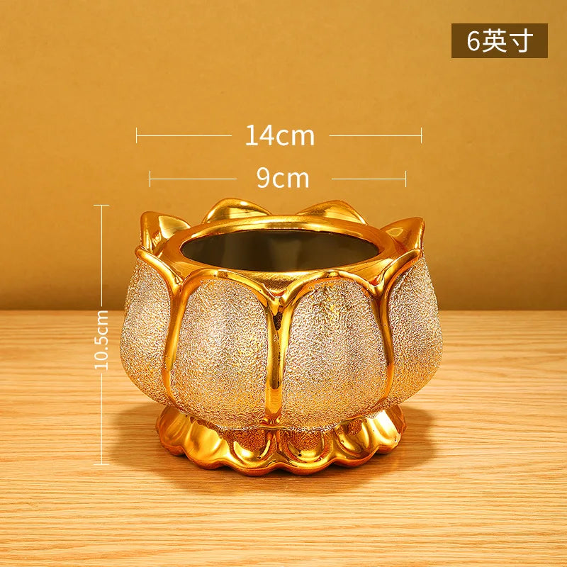 Buddhism Incense Burner Golden Ceramic Incense Sticks Holder Religious Items Lotus Decoration 4" 5" 6" 7" 8"