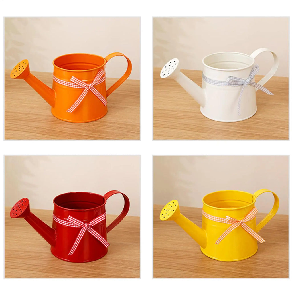 Indoor Watering Can 1L Metal Pot with Sprinkler Head and Gingham Ribbon Modern Plant Watering Cans for Home Office Balcony