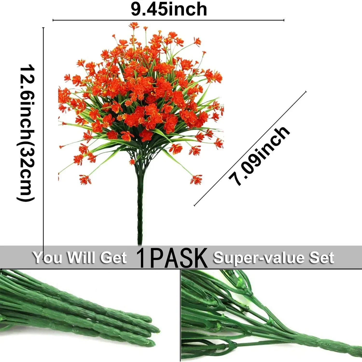 Artificial Flowers Fake Outdoor Plants UV Resistant  Plastic Shrubs, Indoor and  Decoration