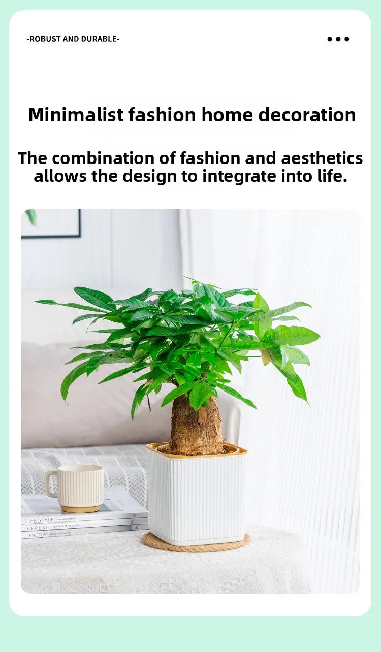Self-Watering Flower Pot for Lazy People Nordic Style Vertical Striped Square Thickened Plastic Resin Indoor Balcony Green Plant
