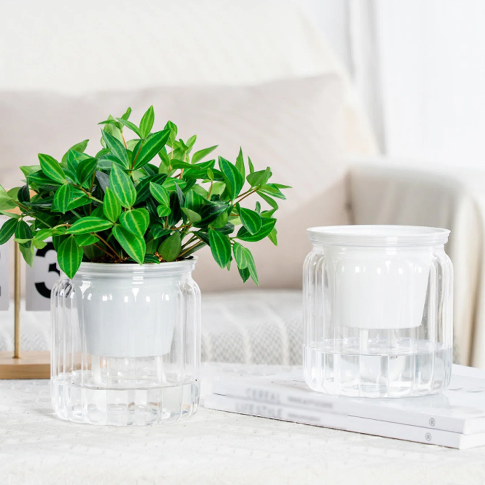 Modern Self-Watering Planters Indoor Translucent Stylish Minimalist Flower Container Home Decor Office Desk Plants Vases Gift