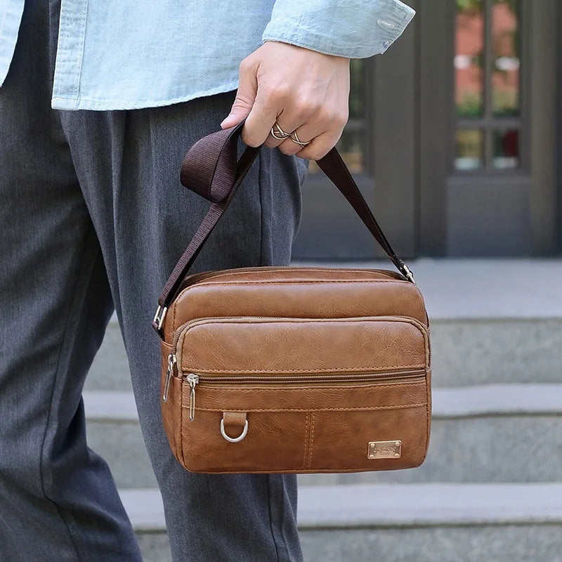 Men's PU Leather Crossbody Shoulder Bags High quality Tote Fashion Business Man Messenger Bag  Leather Bags fanny pack