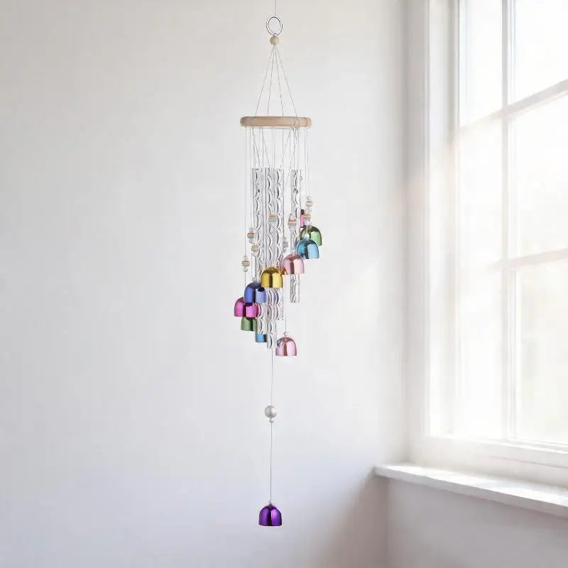 ● Colorful Metal Wind Chimes Wooden Top Hanging Decor With Flower Beads Wind Chime For Garden Patio Terrace Decor Wind Chimes