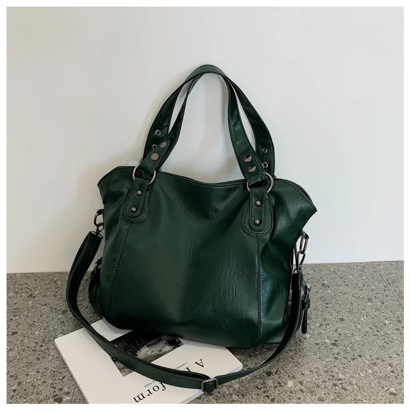 Big Black Shoulder Bags for Women Large Hobo Shopper Bag Solid Color Quality Soft Leather Crossbody Handbag Lady Travel Tote Bag