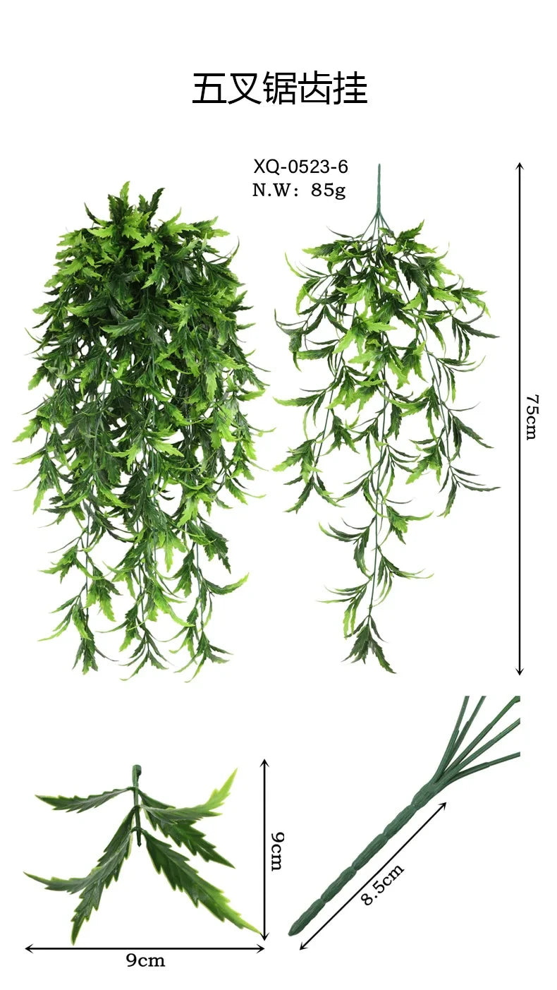 Persian fern Leaves Vines Home Room Decor Hanging Artificial Plant Plastic Leaf Grass Wedding Party Wall Balcony Decoration