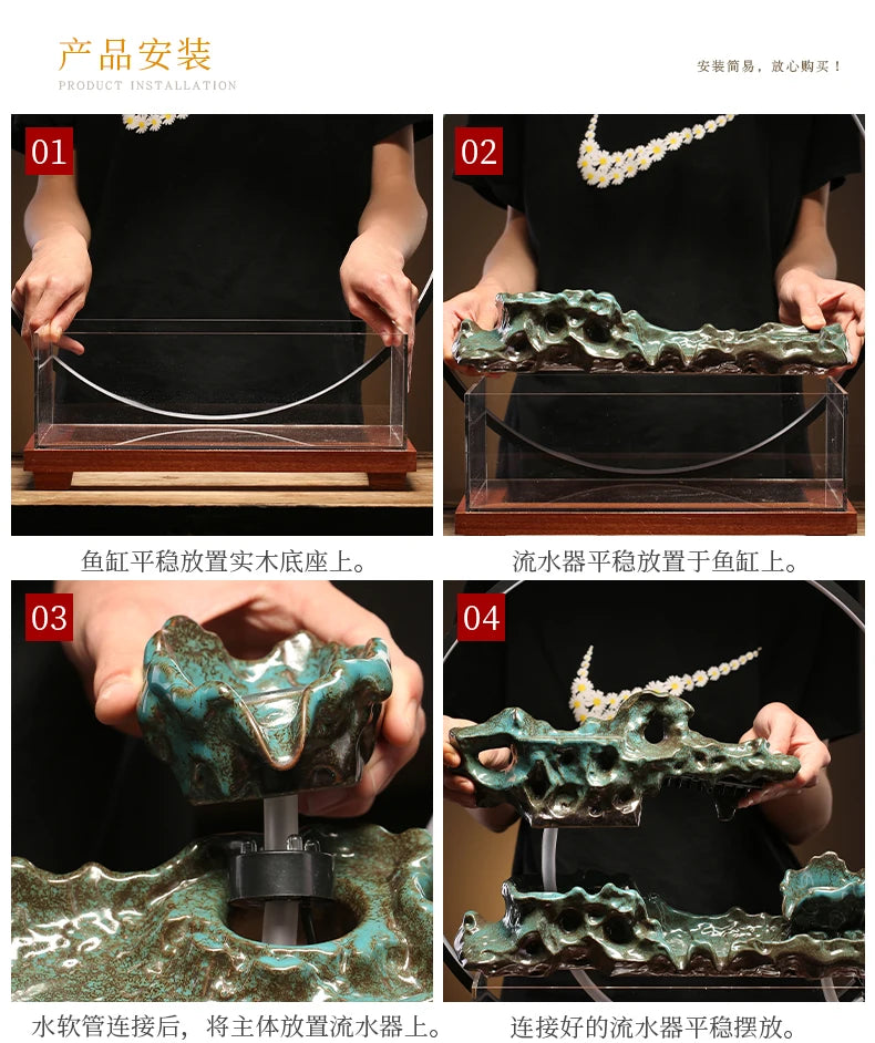 Chinese-style flowing water ornaments landscape fish tank living room small fountain waterfall creative home decoration