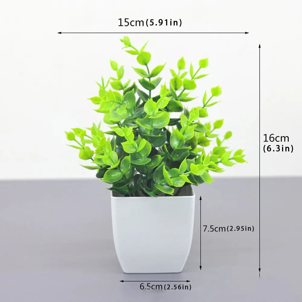 4 Different Types Mini Artificial Greenery Potted Plants White Basin for Home Office Desk Table Bathroom Decor Indoor Supplies