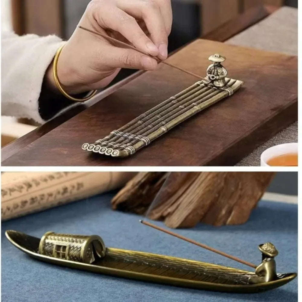 Metal Incense Stick Burner Ancient Style Boat Shape Aromatherapy Burner Classical Elegance Aromatherapy Ornament