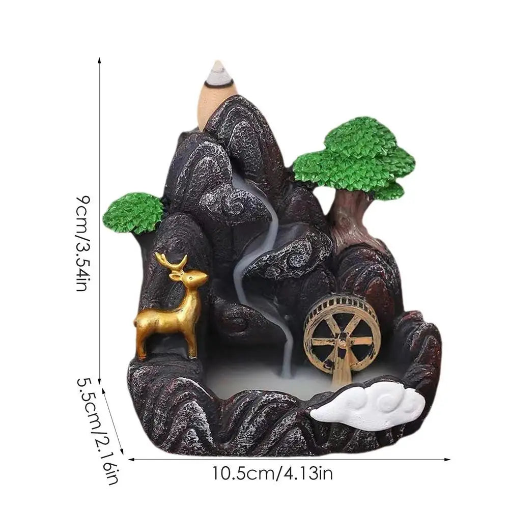 Waterfall Incense Burner Holder Mountains River Stick Holder Buddhism Aroma Backflow Incense Cones For Home Office House Decor