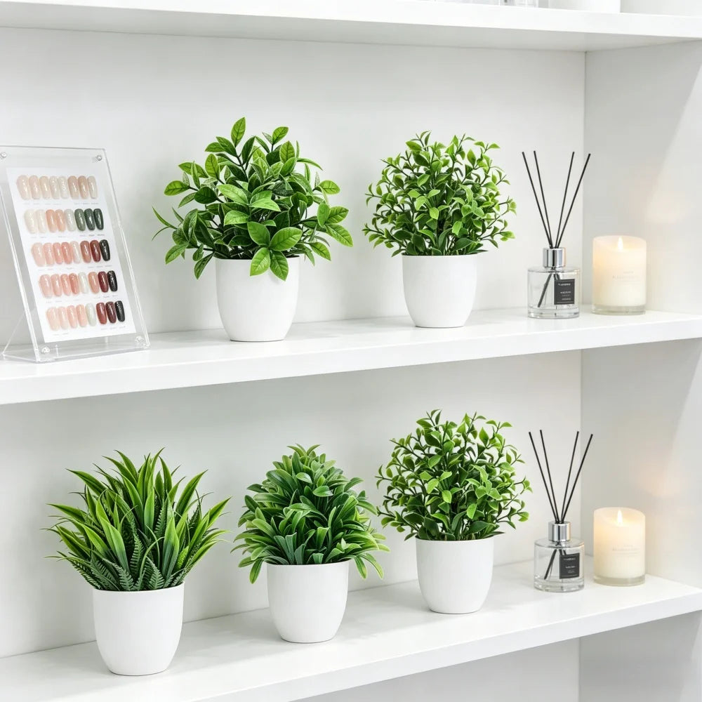 4pcs/set Mini Artificial Plants Potted Indoor Outdoor Decor Green Bonsai for Home Garden Office Living Room Decoration Ornament