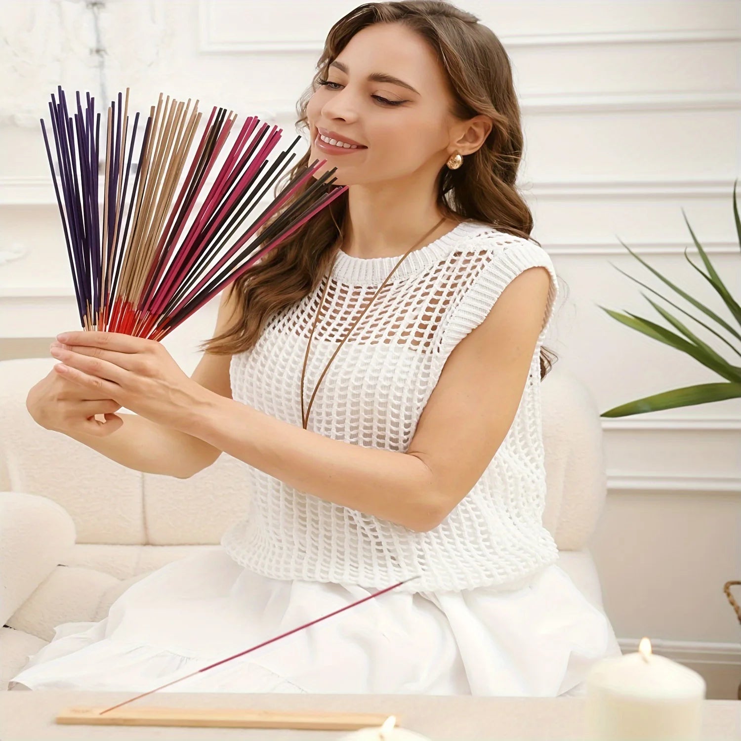 30-240pc Aromatherapy Incense Sticks 7 Natural Fragrances Lavender Jasmine Ocean Rose Sakura Incense Burner for Yoga Meditation