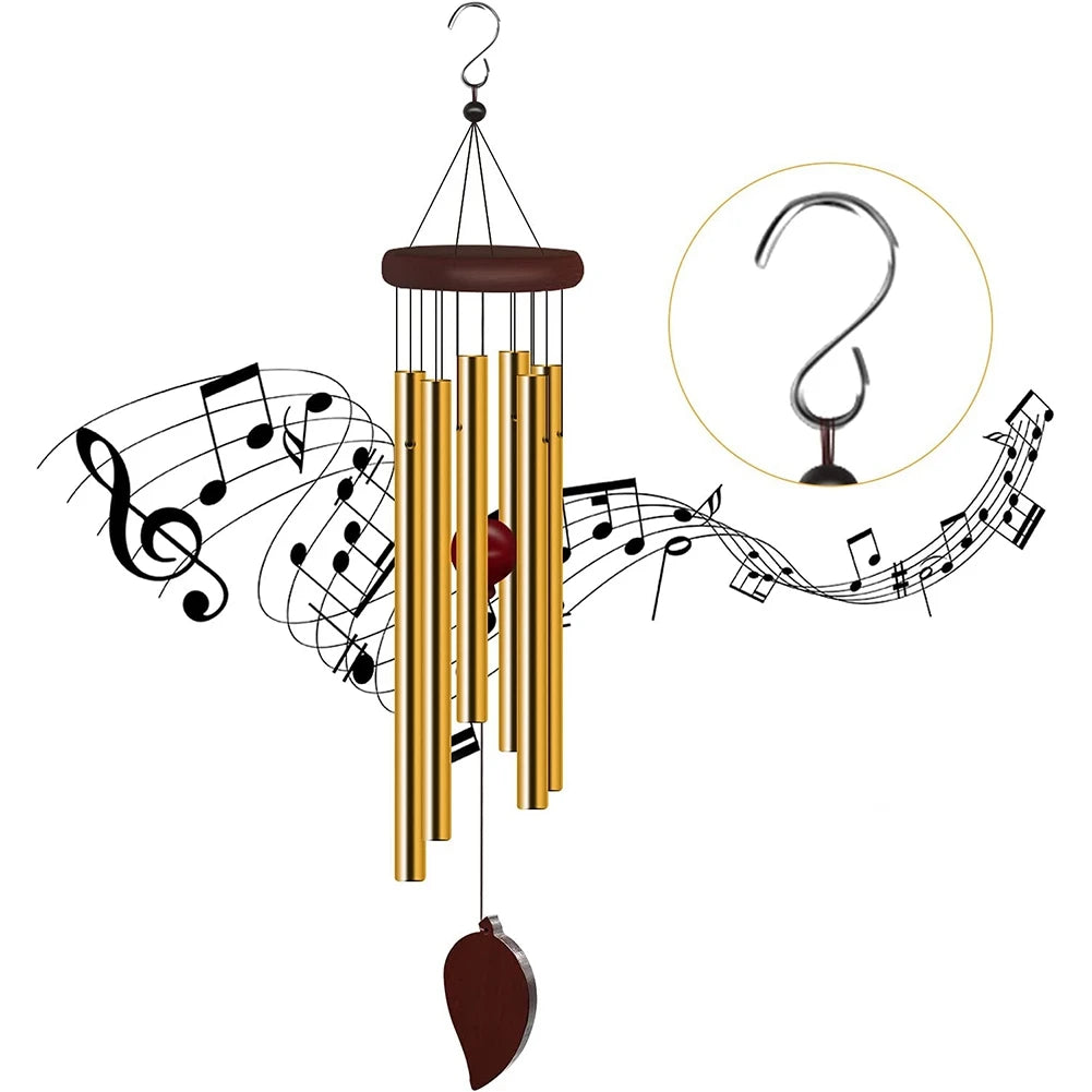 2025 Trend Wind Chimes Outdoor, Memorial Wind Chimes With Hook And 6 Tubes, Wooden Wind Chime Decor For Home, Garden, Patio