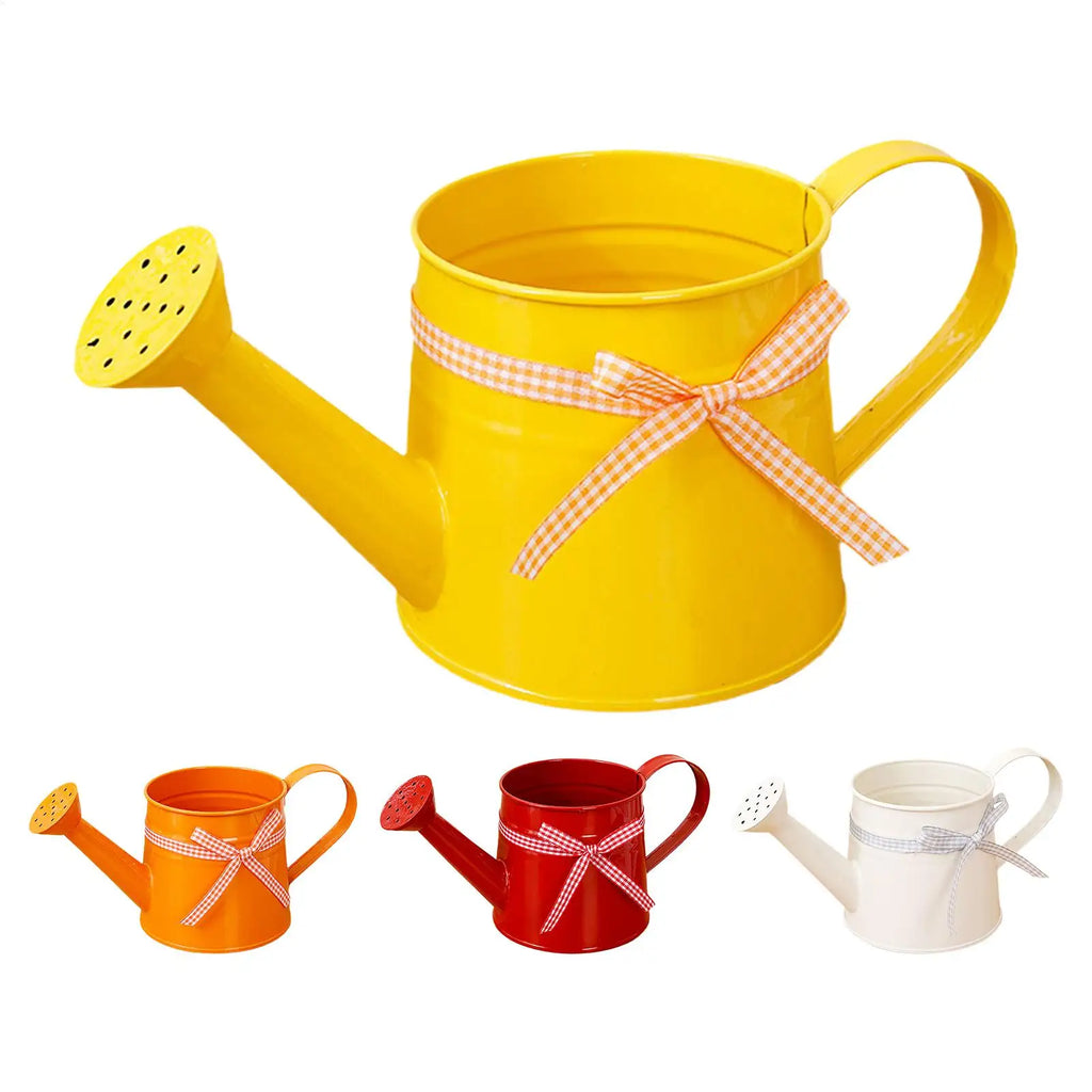 Indoor Watering Can 1L Metal Pot with Sprinkler Head and Gingham Ribbon Modern Plant Watering Cans for Home Office Balcony