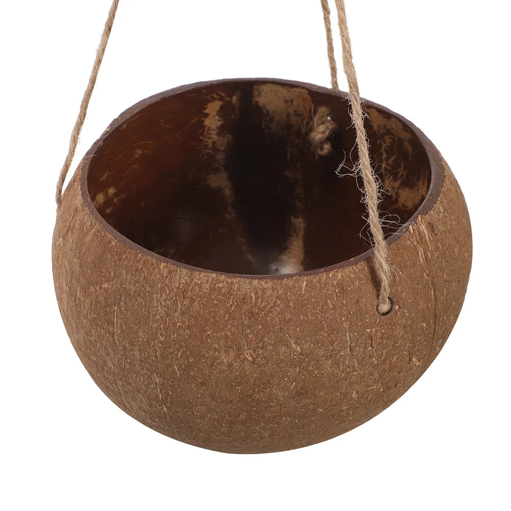 Hanging Coconut Shell Planter Indoor Plants Balcony Flower Pot Home Decor Multifunctional Versatile Sturdy Rope Design