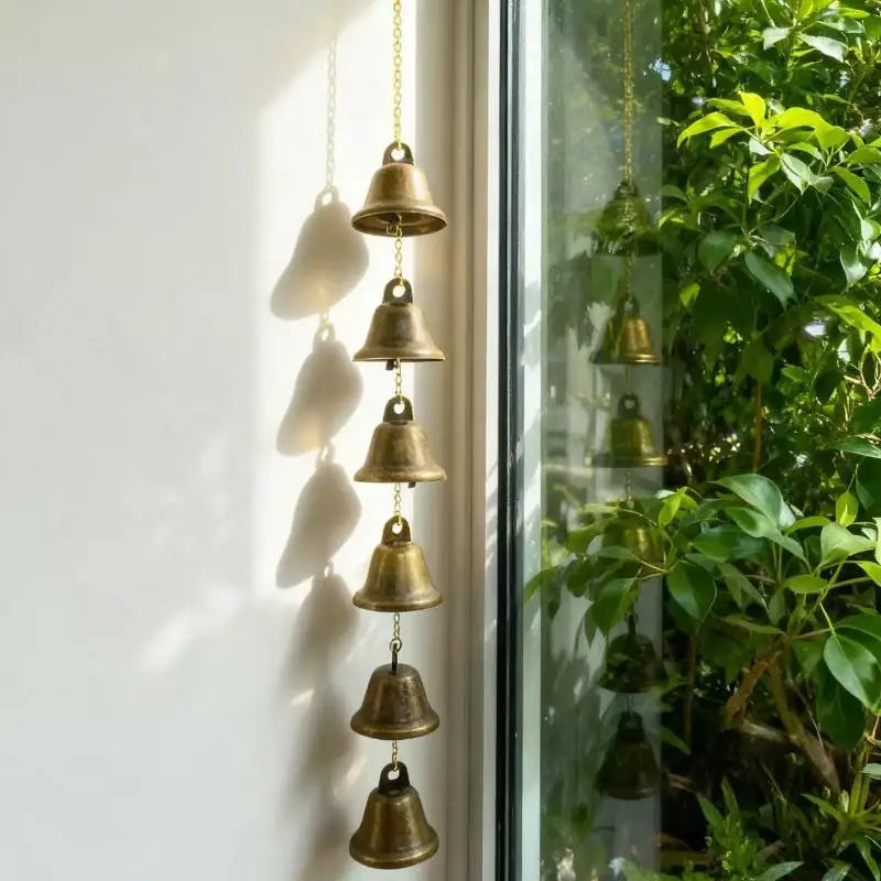 Handmade Metal Wind Chime Classic Rustic Iron Bell with Decor Chain Outdoor Hanging Decor for Courtyard Garden Wall