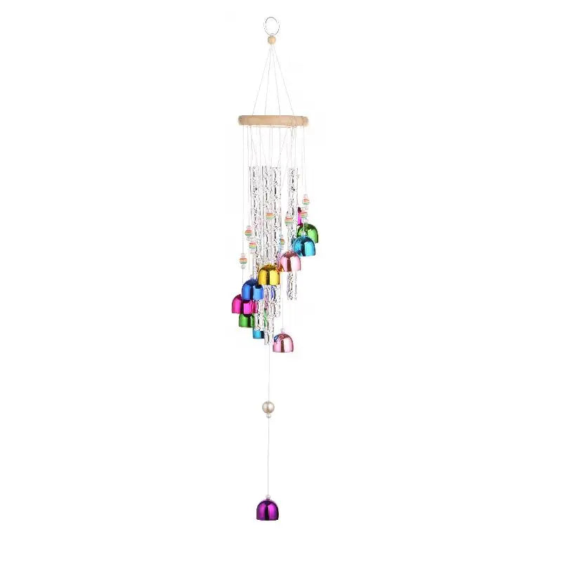 ● Colorful Metal Wind Chimes Wooden Top Hanging Decor With Flower Beads Wind Chime For Garden Patio Terrace Decor Wind Chimes