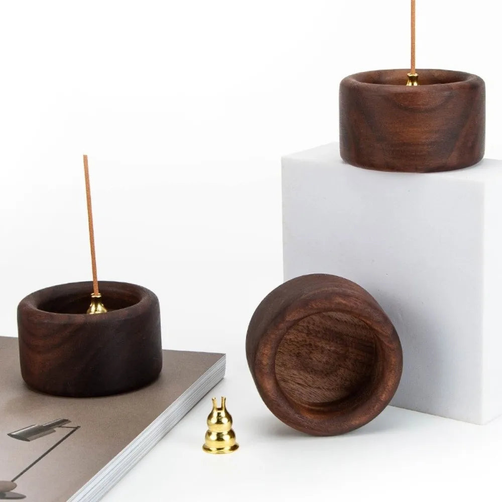 Creative Retro Wooden Incense Holder Round Sturdy Incense Stick Burner Handmade Incense Base Meditation