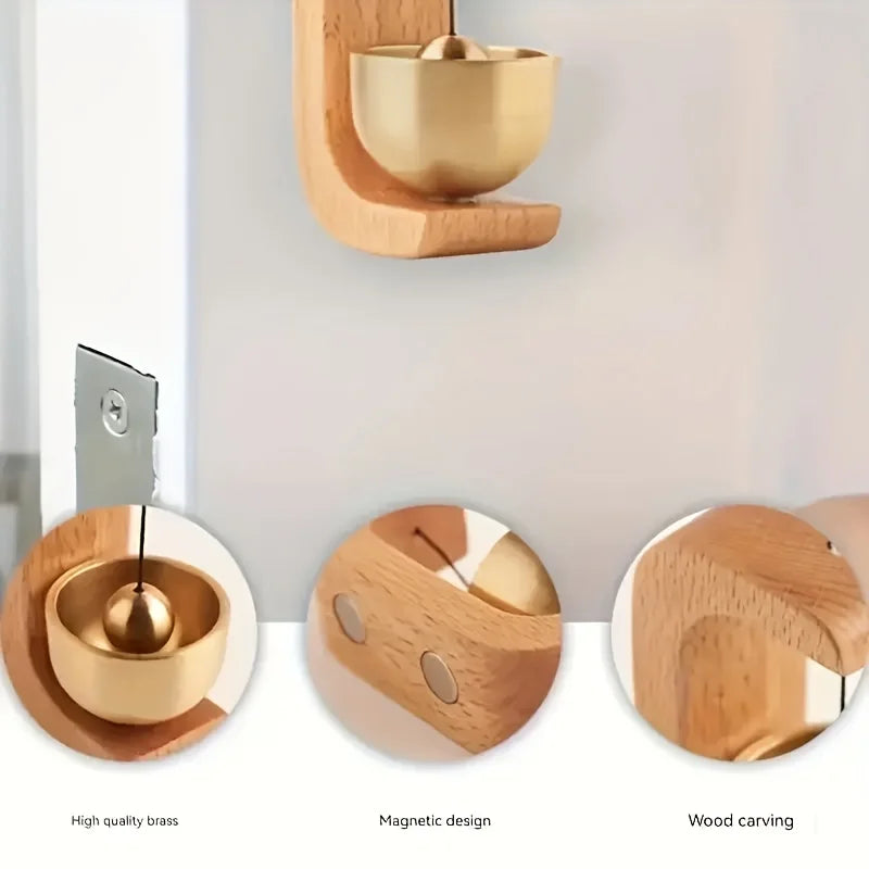 1pcs Woodworking Wind Chime with Pure Copper Bells, Healing Indoor Decor, Door Hanging Ornament, Suction Door Type