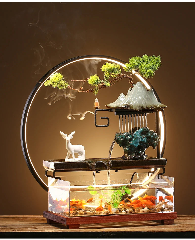 Chinese-style flowing water ornaments landscape fish tank living room small fountain waterfall creative home decoration