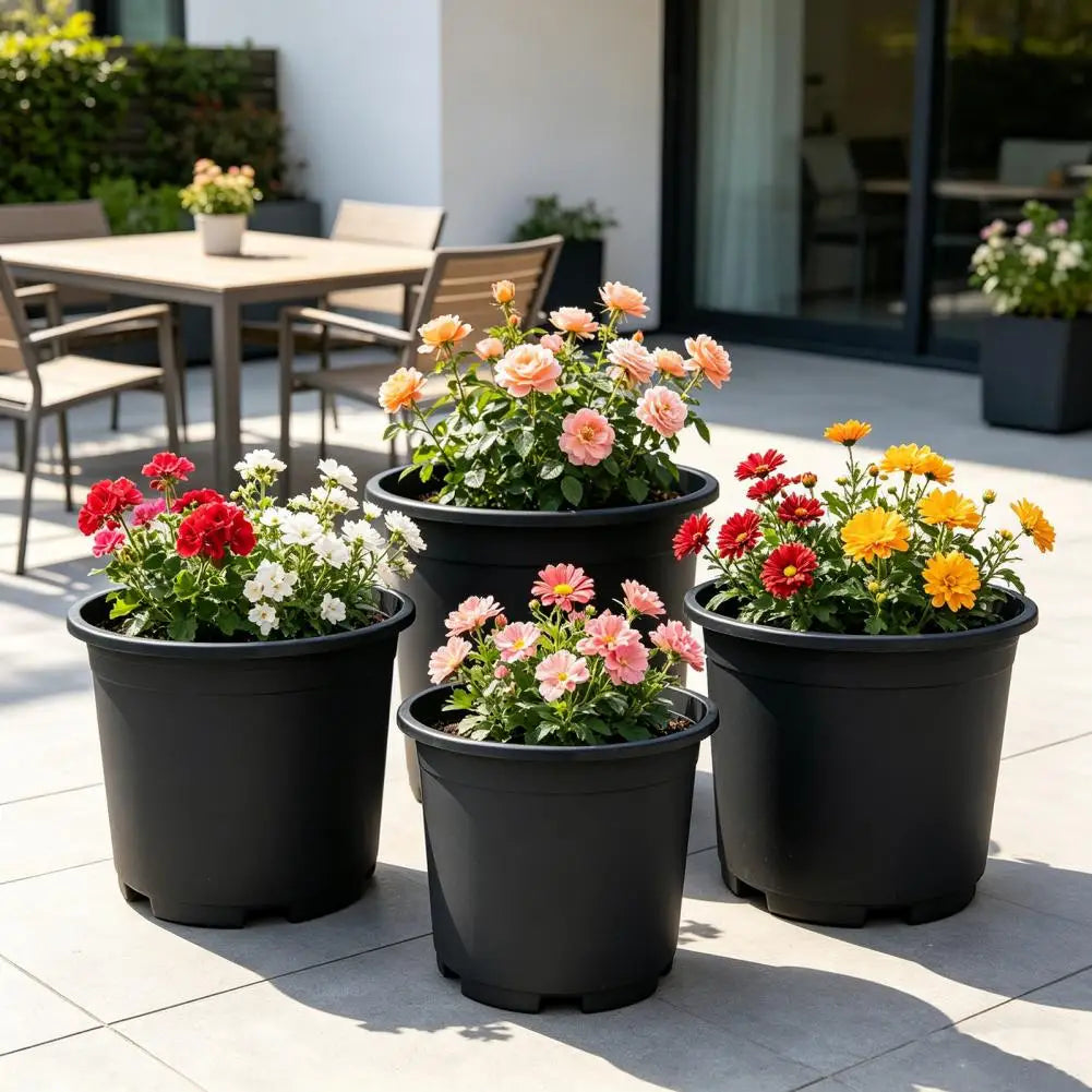 Indoor Plant Pot Black Plastic Flowerpot Planter with Drainage Holes Reinforced Rim Nursery Container Gallon Planter Pot