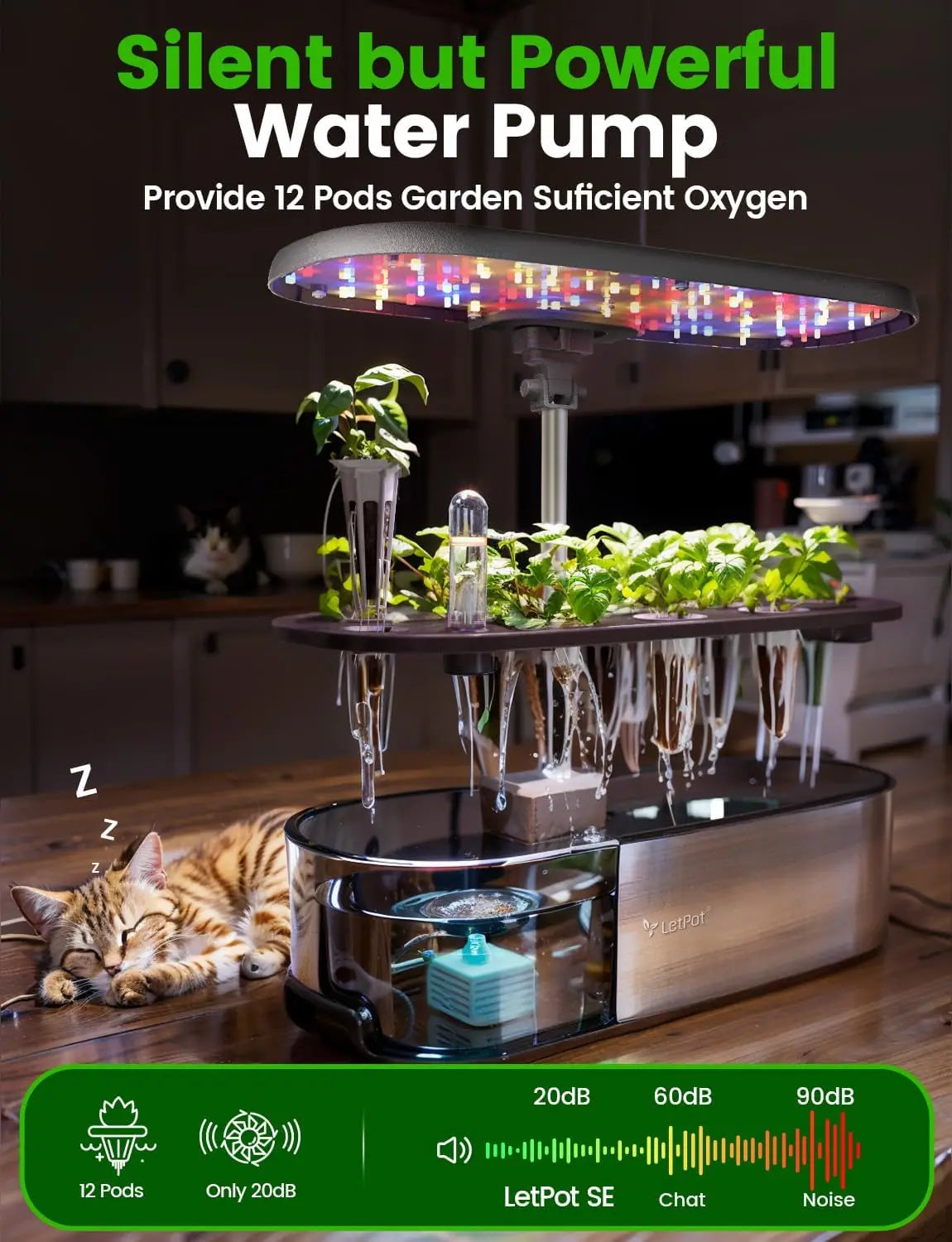 Indoor Garden Hydroponic Growing System: 12 pod-based plant sprouting kits, herb/vegetable growing light table with LED grow