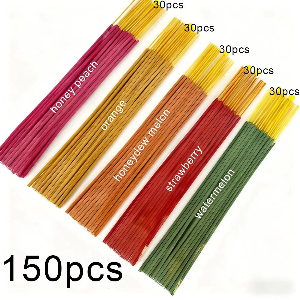 150 High-Quality Handmade Fruit-Flavored Incense Sticks, Strawberry, Peach, Watermelon, Cantaloupe, Orange, Grapefruit, with a Burning Time of up to 45 to 60 Minutes Suitable for Courtyards, Meditation, Fitness, Yoga, Hotels,
