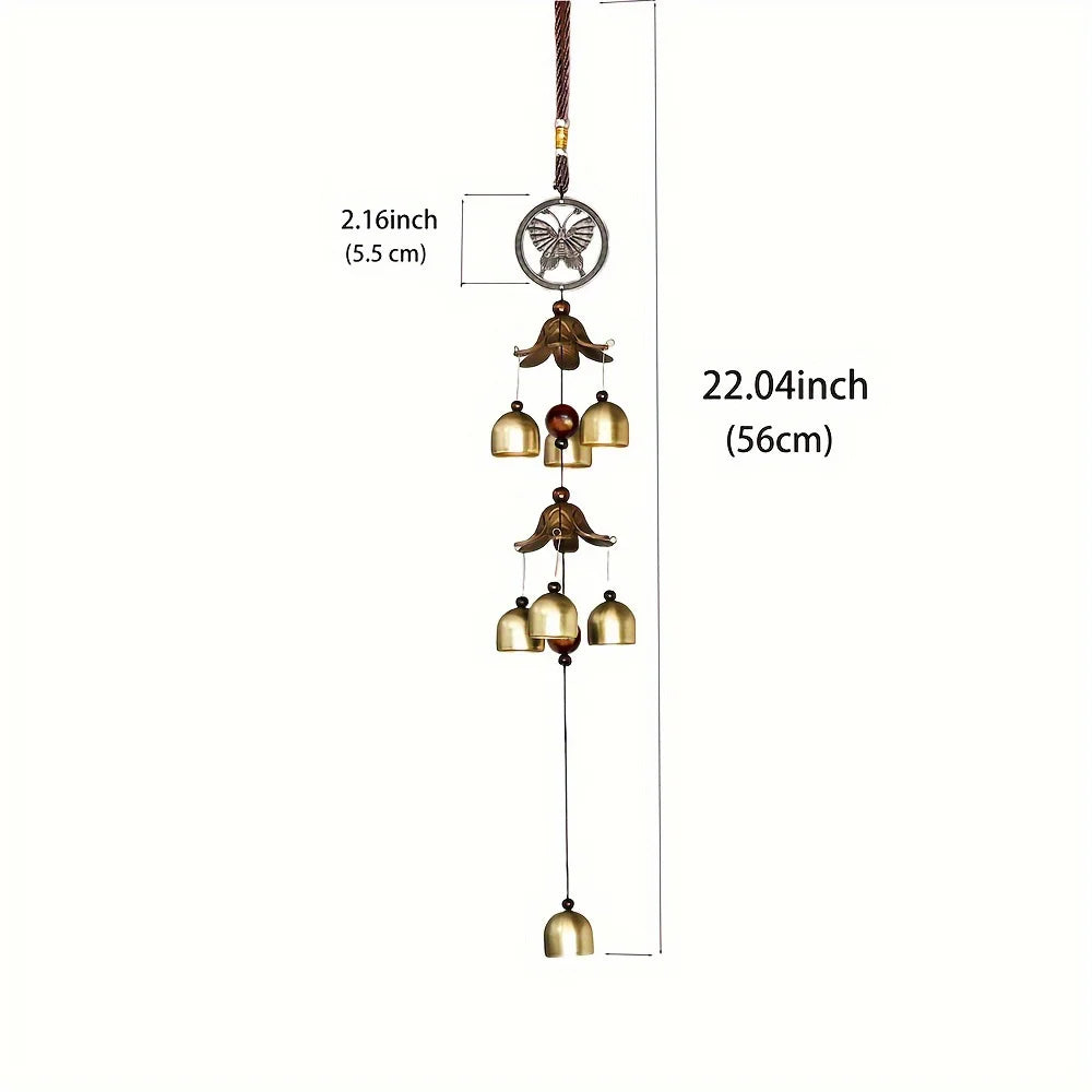 Wind Chime Featuring a Double Metal Bell Pendant, Brass-Colored, Ideal for Decorating Your Home Or Patio Wall, And Makes a