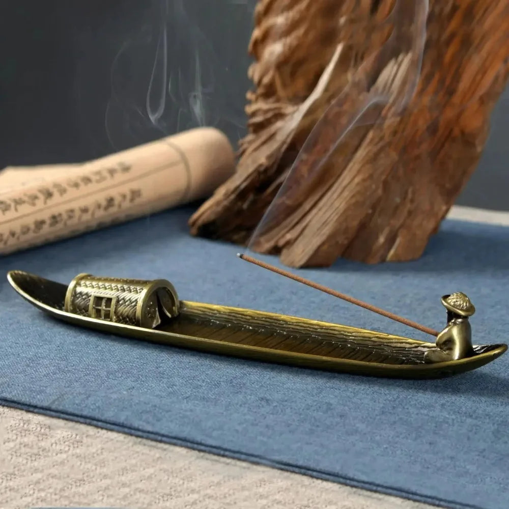 Metal Incense Stick Burner Ancient Style Boat Shape Aromatherapy Burner Classical Elegance Aromatherapy Ornament
